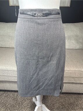 Express Gray Textured Pencil Skirt with Waist Accent